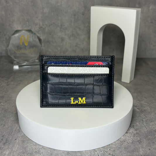 Carteira Cartões Croco Brilhante com Iniciais