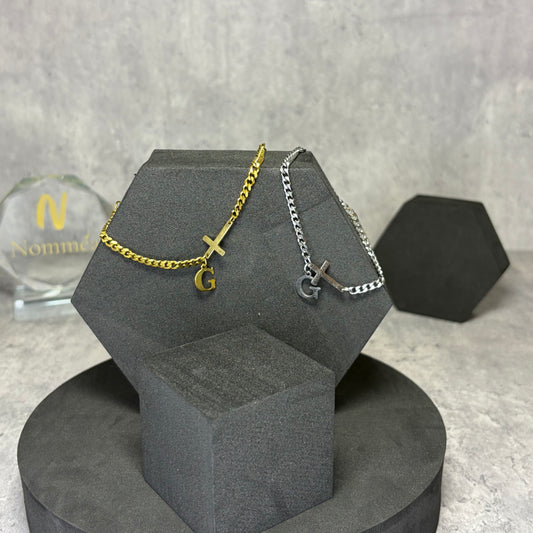 Pulseira Prata Cruz com Inicial