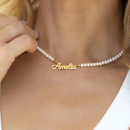 Colar com Nome e Pérolas