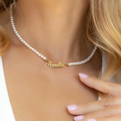 Colar com Nome e Pérolas