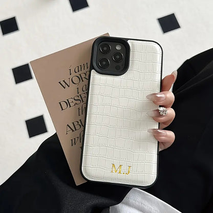 Capa iPhone Pele Croco com Iniciais Douradas