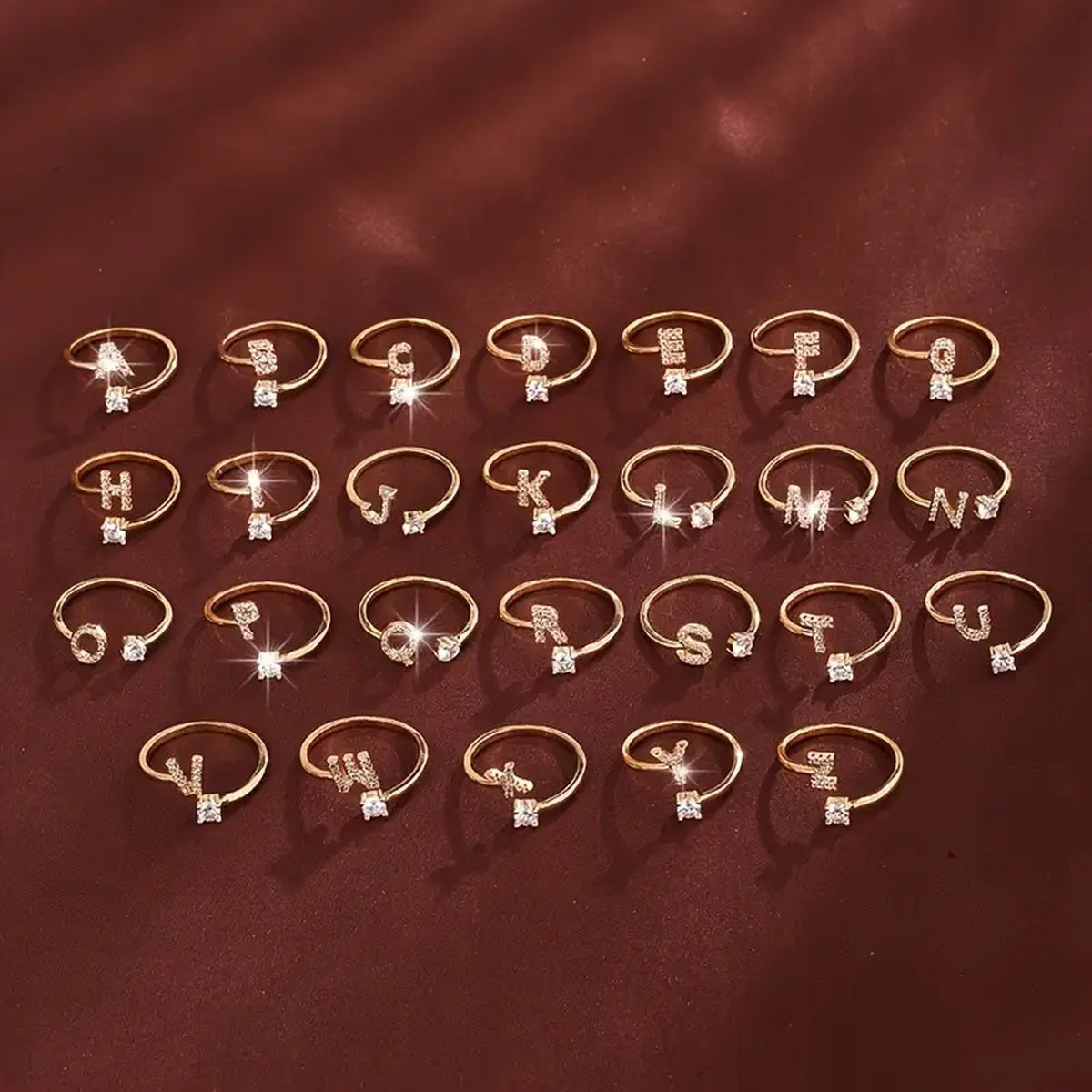 Anel Ajustável com Inicial e Brilhante