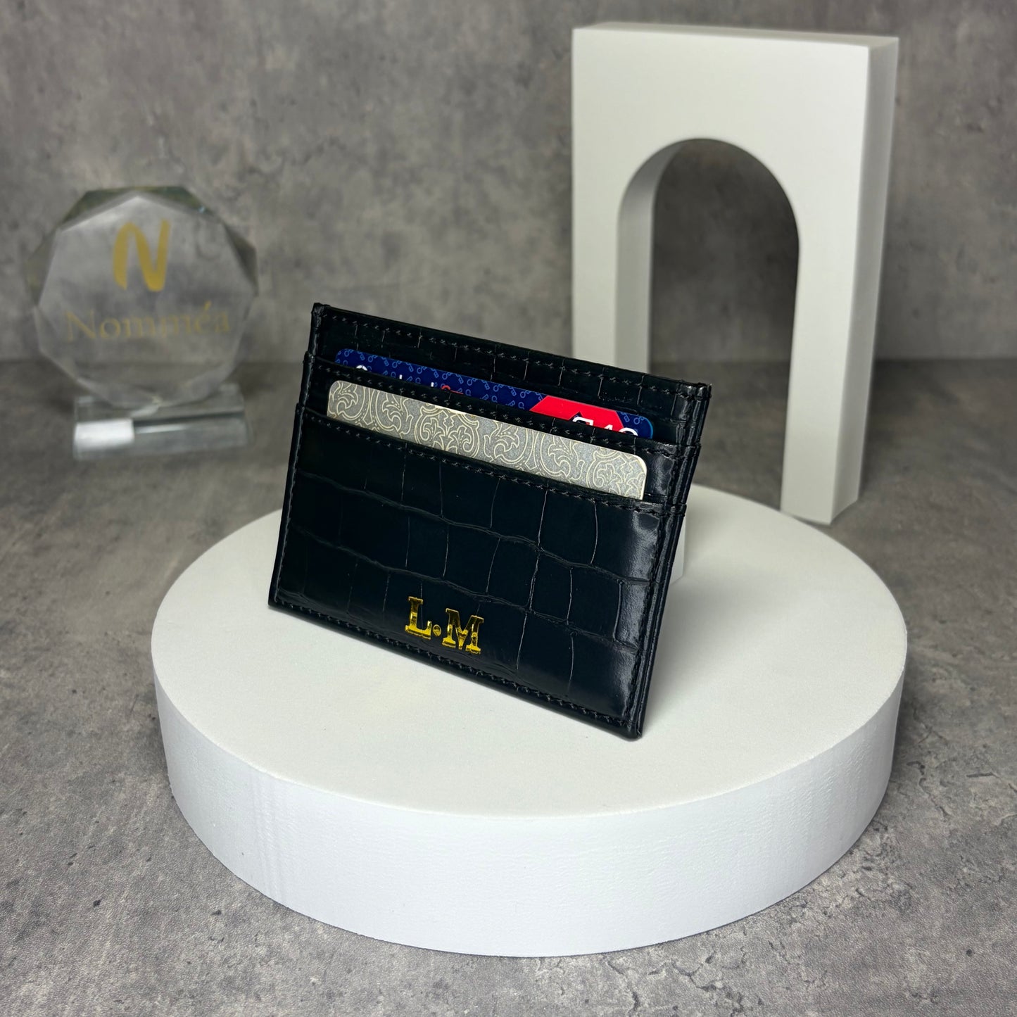 Carteira Cartões Croco Brilhante com Iniciais