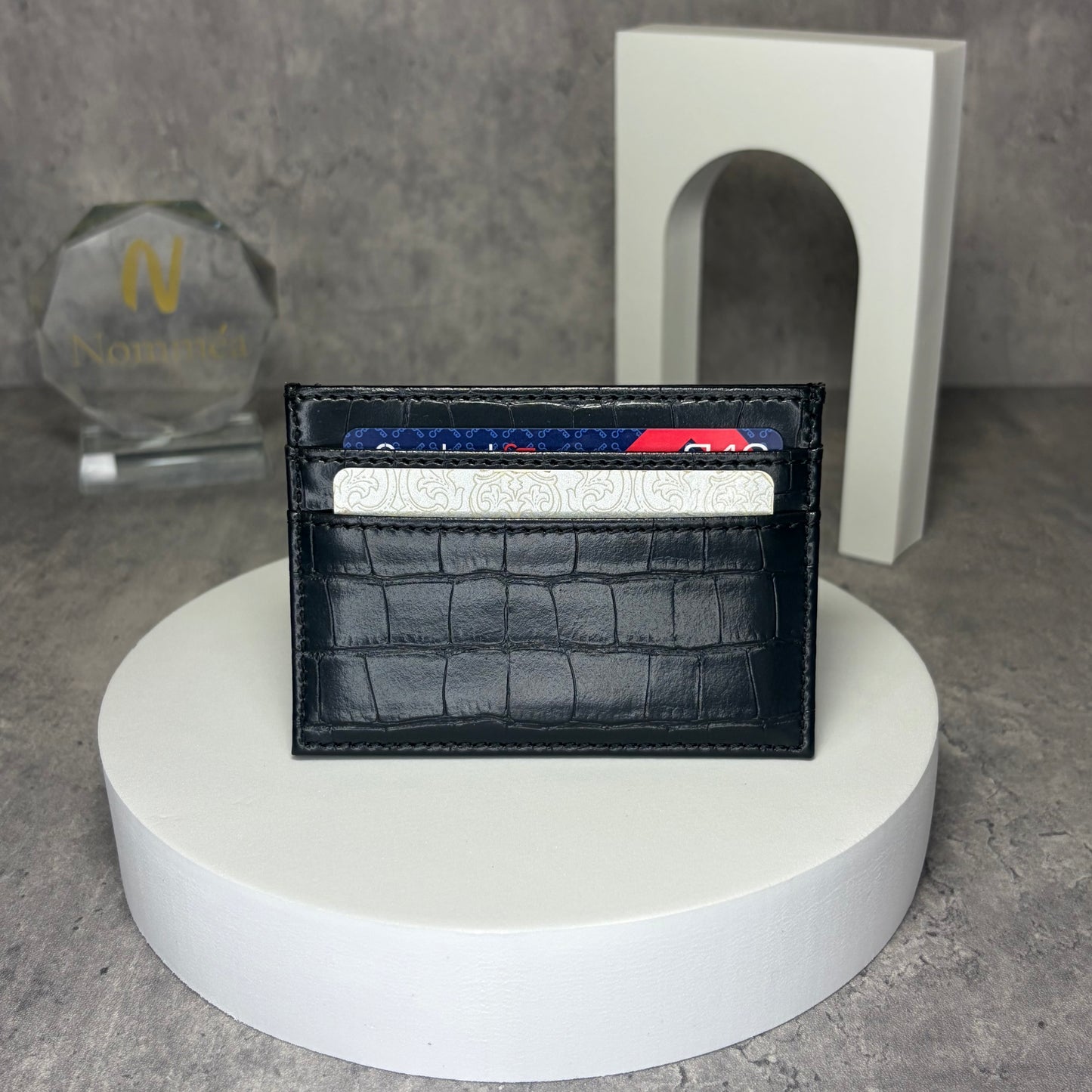 Carteira Cartões Croco Brilhante com Iniciais