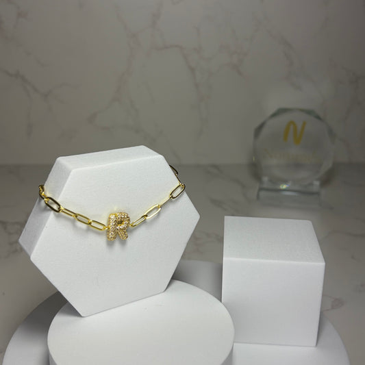 Pulseira Corrente com Inicial e Brilhantes