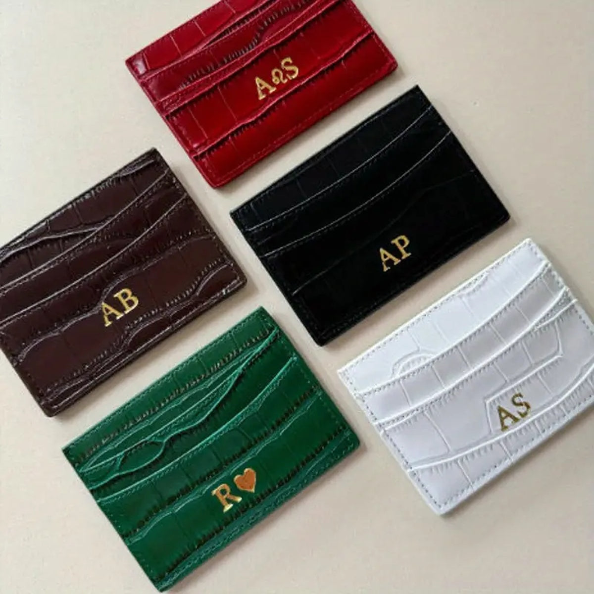 Carteira Cartões Croco Brilhante com Iniciais